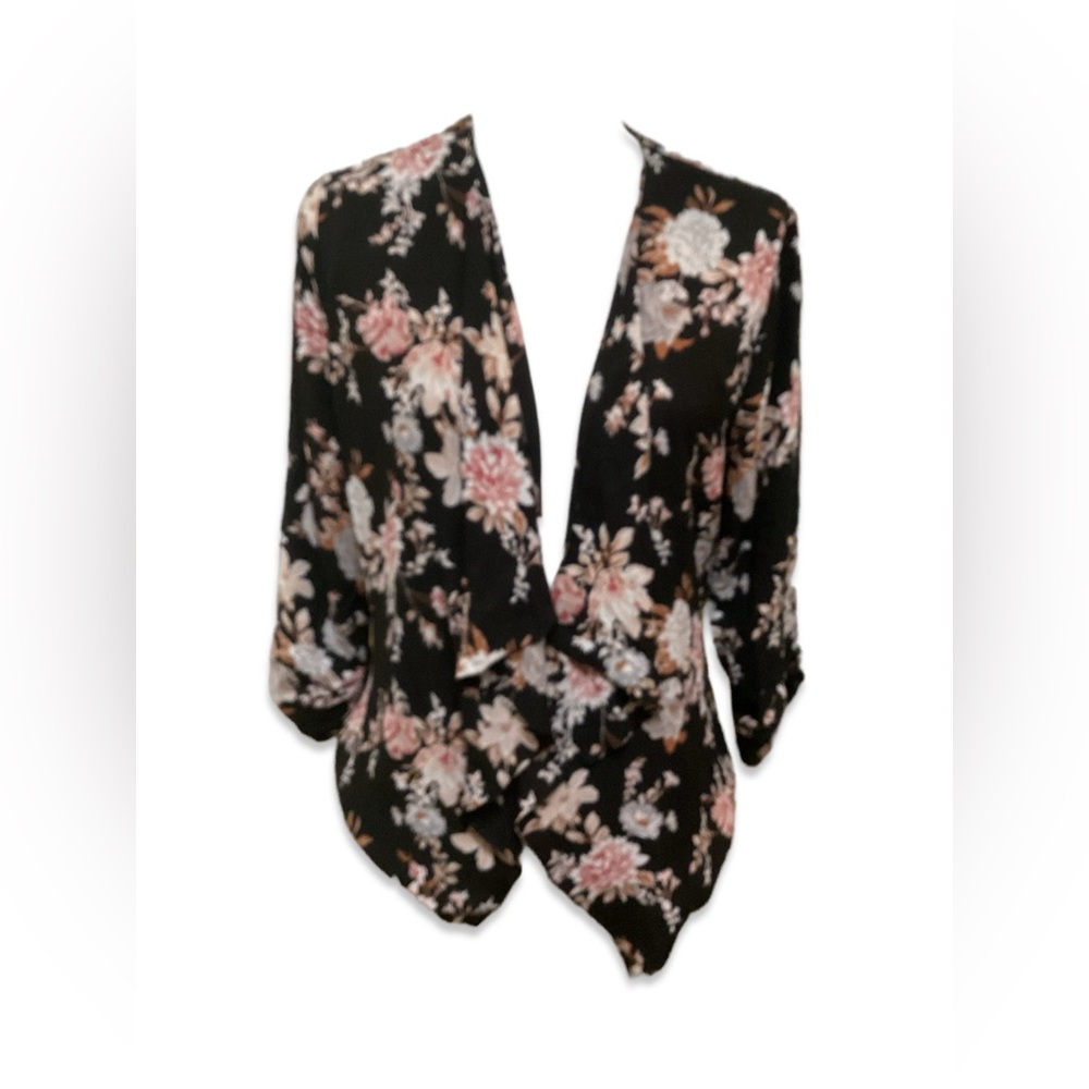 Jules & Leopold Black Floral Open Drape Front Jacket Sz small